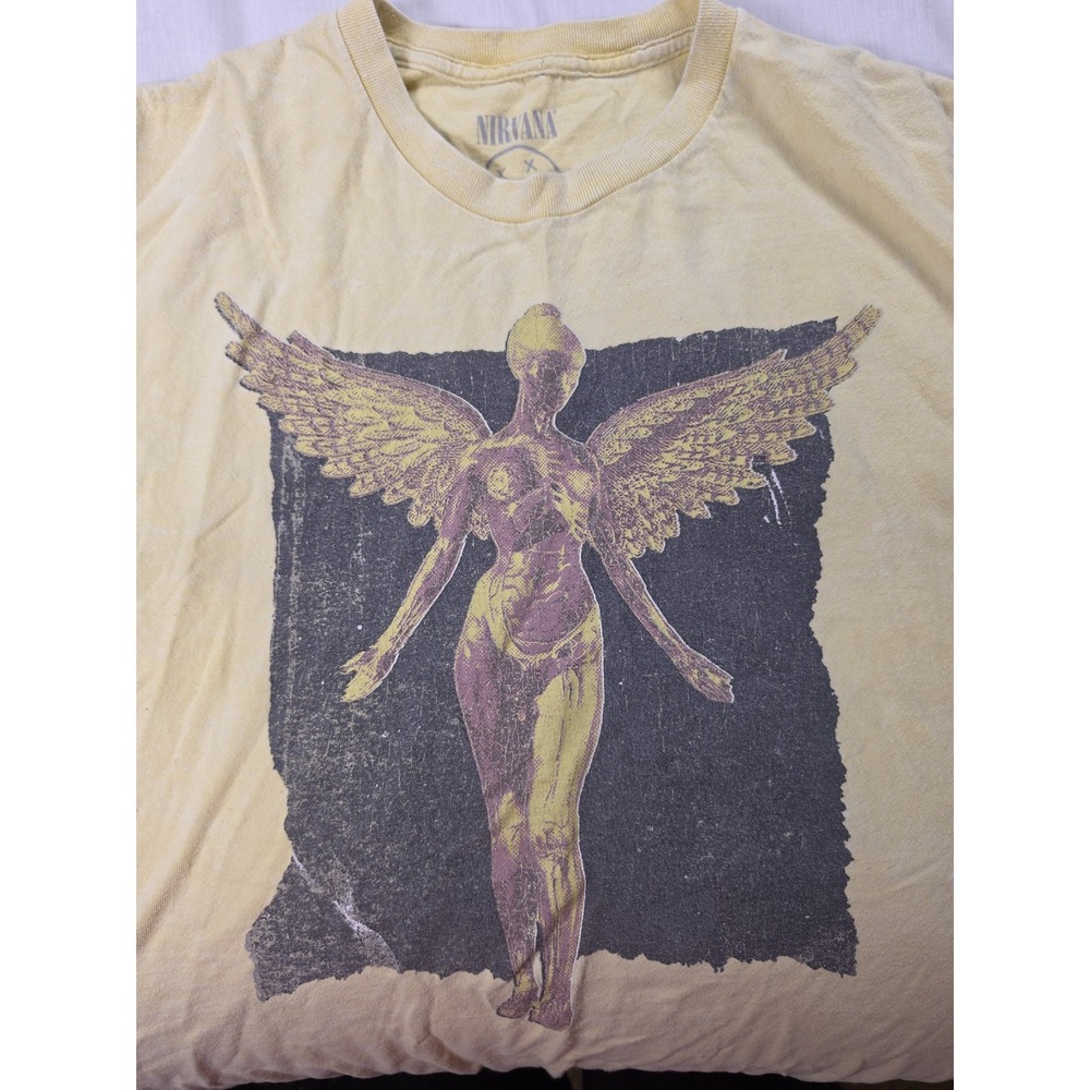 Nirvana Shirt Mens XL Yellow In Utero Angel Graphic Band Tee Double Sided